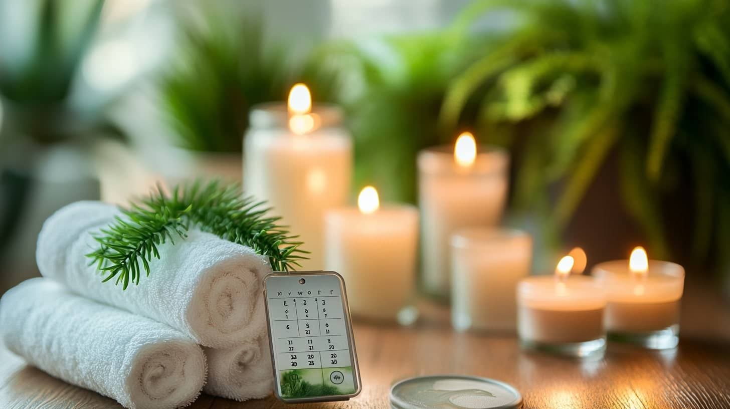 Spa wellness setting with booking calendar